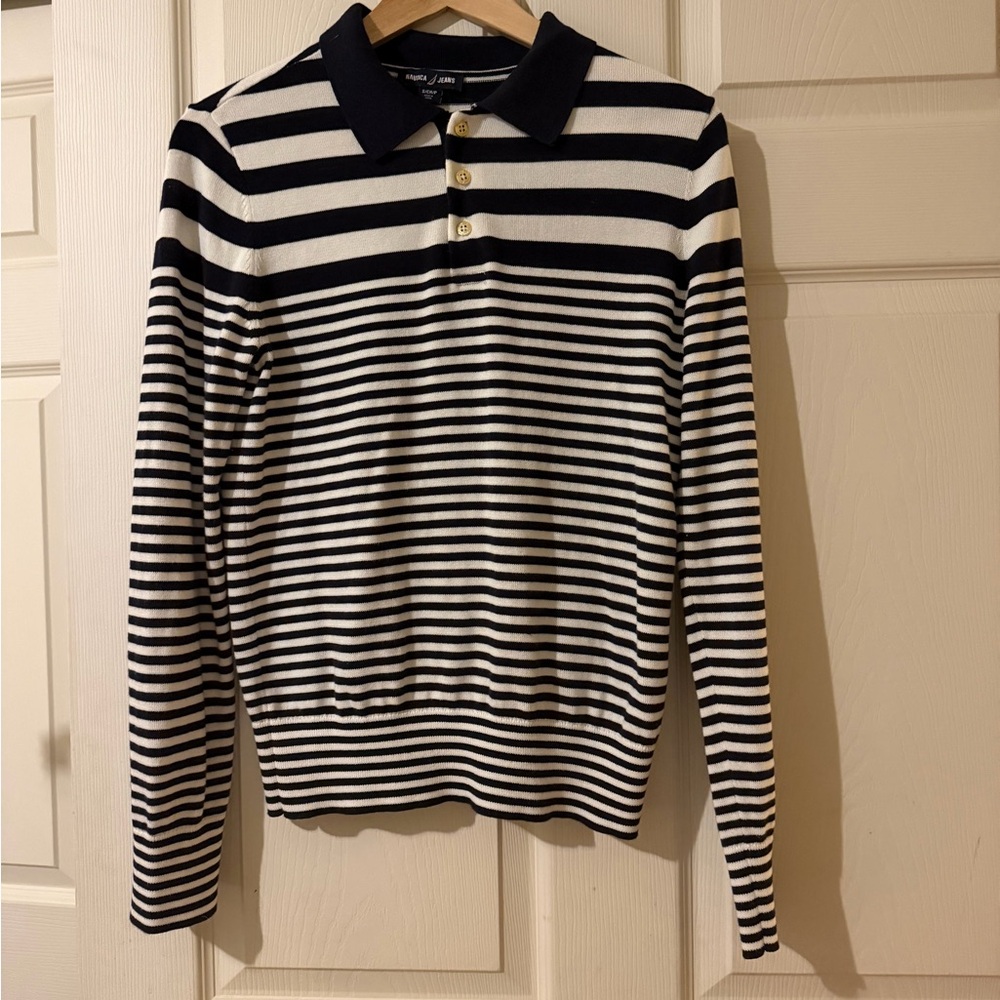 Striped Black and White Polo Sweater